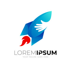 Rocket design logo transportation, hand and rocket logos