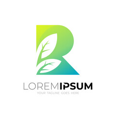 R logo and leaf design combination, green logo vector