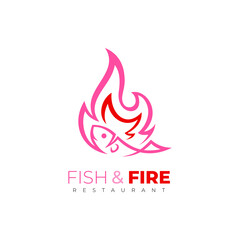 Fire logo and fish design combination, restaurant icon