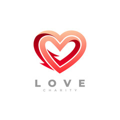 Abstract love logo and arrow design vector, red color