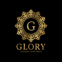 letter G glory crest luxury circular plants vintage vector logo design