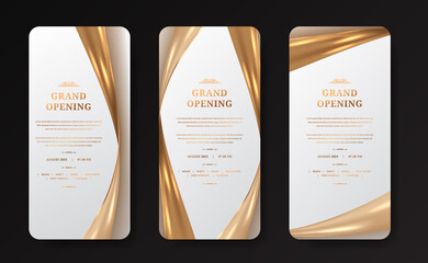 social media stories for grand opening layout announcement with shiny glossy golden satin silk decoration