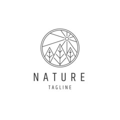 Floral leaf line logo icon design template