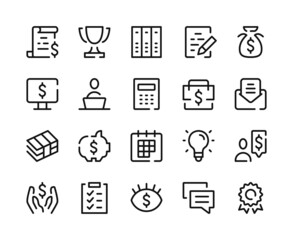 Business icons. Vector line icons set. Office work, corporate governance, business management concepts. Outline symbols, linear graphic elements. Modern design