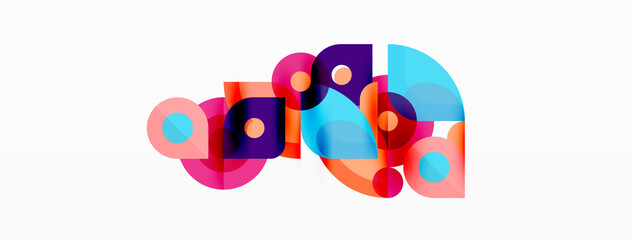 Colorful round shapes, circles and triangles background. Minimal geometric template for wallpaper, banner, presentation