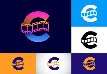 Initial C monogram alphabet incorporated with film reel. Video and movie logo concept. Font emblem. Logo for the entertainment business and company identity