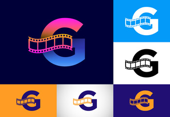 Initial G monogram alphabet incorporated with film reel. Video and movie logo concept. Font emblem. Logo for the entertainment business and company identity
