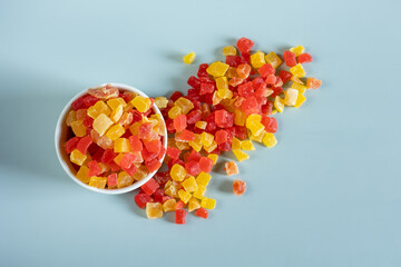 top view of cubed dried fruit health snack © derren