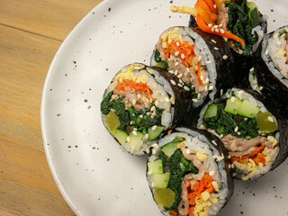 The kimbop or gimbop Korea roll close up image for food concept