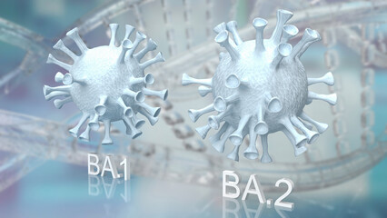 The omicron virus type ba 1 and ba 2 for sci or medical concept  3d rendering