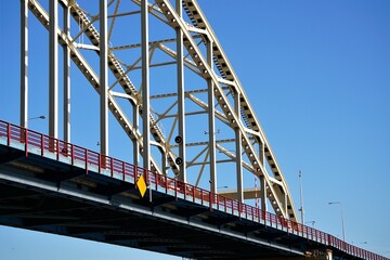 Bridge construction, steel design and architecture for a bridge system of modern road construction. In the Netherlands over the river to connect land.