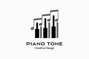 Piano music logo design with creative concept, tone icon combined with piano button icon. Vector premium