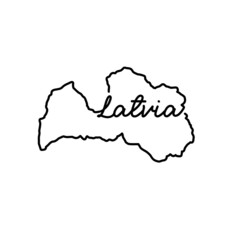 Latvia outline map with the handwritten country name. Continuous line drawing of patriotic home sign. A love for a small homeland. T-shirt print idea. Vector illustration.
