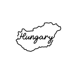 Hungary outline map with the handwritten country name. Continuous line drawing of patriotic home sign. A love for a small homeland. T-shirt print idea. Vector illustration.