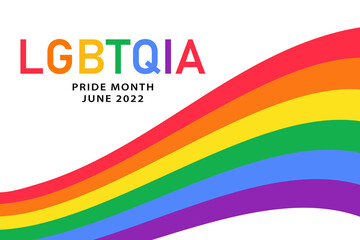 LGBTQIA pride month June 2022 - horizontal poster template with rainbow flag, LGBT symbol. Vector banner design for social media