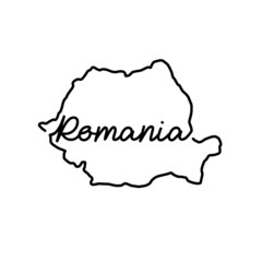 Romania outline map with the handwritten country name. Continuous line drawing of patriotic home sign. A love for a small homeland. T-shirt print idea. Vector illustration.