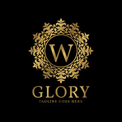 letter W glory crest luxury circular plants vintage vector logo design