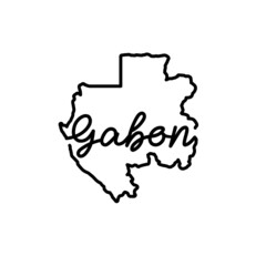 Gabon outline map with the handwritten country name. Continuous line drawing of patriotic home sign. A love for a small homeland. T-shirt print idea. Vector illustration.