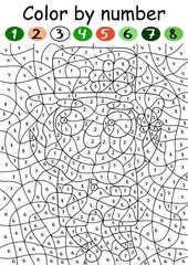 Happy St Patrick's day color by number game with little leprechaun vector. Educational coloring page for kids with numbers. Irish folklore leprechaun with shamrock color by number vector