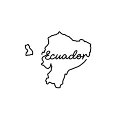 Ecuador outline map with the handwritten country name. Continuous line drawing of patriotic home sign. A love for a small homeland. T-shirt print idea. Vector illustration.
