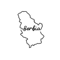 Serbia outline map with the handwritten country name. Continuous line drawing of patriotic home sign. A love for a small homeland. T-shirt print idea. Vector illustration.