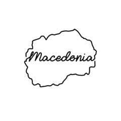 Macedonia outline map with the handwritten country name. Continuous line drawing of patriotic home sign. A love for a small homeland. T-shirt print idea. Vector illustration.