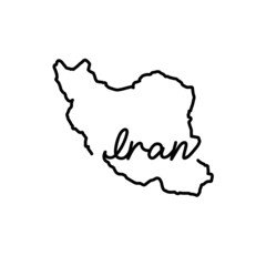 Iran outline map with the handwritten country name. Continuous line drawing of patriotic home sign. A love for a small homeland. T-shirt print idea. Vector illustration.