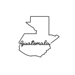 Guatemala outline map with the handwritten country name. Continuous line drawing of patriotic home sign. A love for a small homeland. T-shirt print idea. Vector illustration.