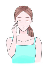 Woman applying eyeshadow (color)