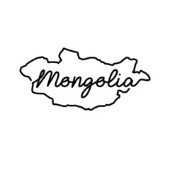 Mongolia outline map with the handwritten country name. Continuous line drawing of patriotic home sign. A love for a small homeland. T-shirt print idea. Vector illustration.