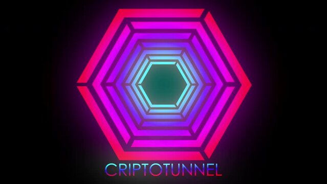 animated cryptocurrency logo made of geometric shapes dark background
