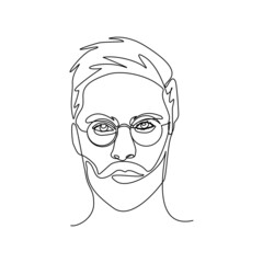 Continuous singe one line drawing of portrait handsome man use eye glasses vector illustration