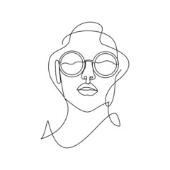 Continuous singe one line drawing of portrait beautiful woman use eye glasses vector illustration