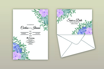 Elegant set of wedding invitation cards with beautiful purple floral Free Vector