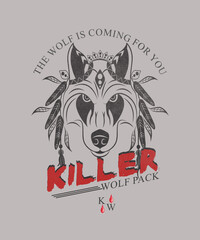 drawn isolated color portrait of a gray wolf animal