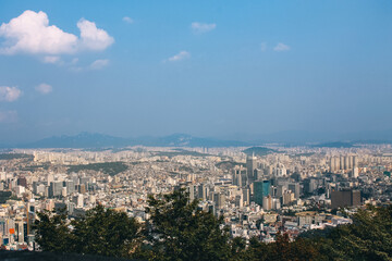 Fototapeta premium Nature, people and sights of Korea in Seoul. View of the city from the observation deck