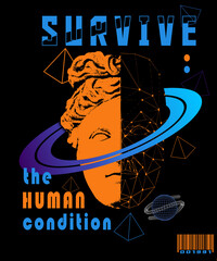 Orange gypsum statue of Apollo's head on a black background