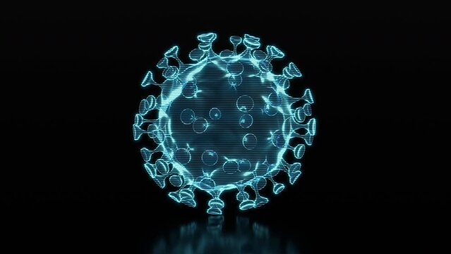 Holographic image of virus, loop rotation, 3d rendering.