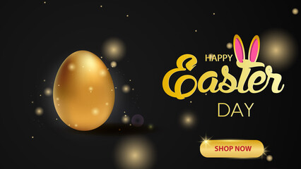 Easter day celebration concept and golden single egg Easter day. banner, poster and template design vector illustration