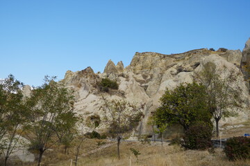 Historical rock mountain view in Goreme Turkey
