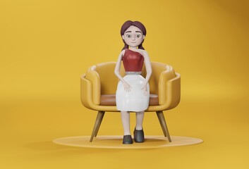 3d rendering Business woman in office sitting on sofa
