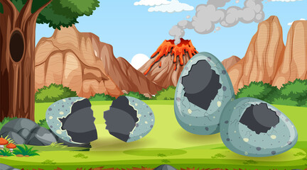 Prehistoric forest with dinosaur cartoon © blueringmedia