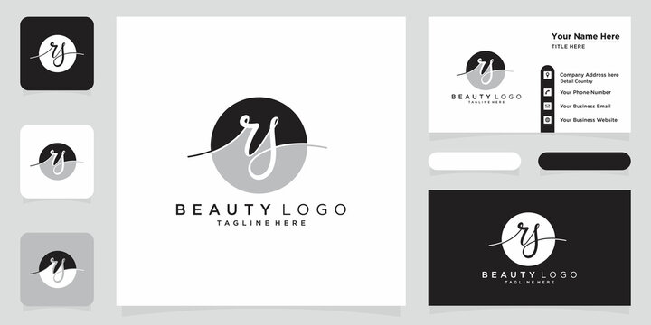 RS Initial handwriting logo vector with business card design