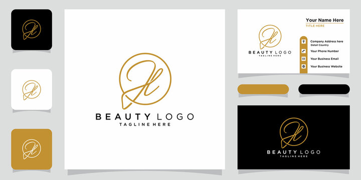 JL Initial handwriting logo vector with business card design