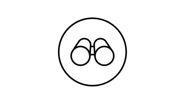 Binoculars line icon inside circle, black outline animation, line icons.