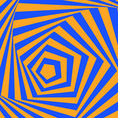Blue wavy pattern on orange background. Wavy lines on orange. Illustration of the abstract blue maze pattern. Spiral labyrinth art.