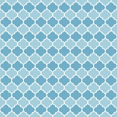 Muurstickers Blauw wit Blauw Marokkaans patroon met witte rand. Witte rand op blauwe ondergrond.