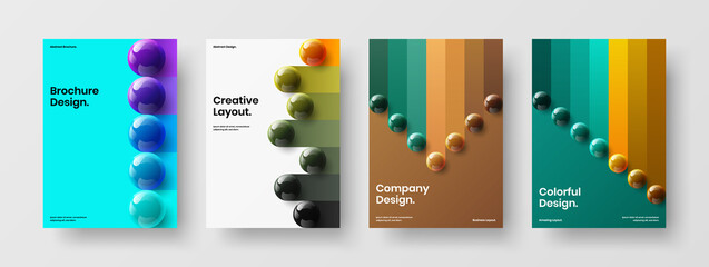 Amazing company identity A4 vector design layout composition. Modern 3D spheres handbill template collection.
