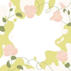 Square art template with pink rose flowers frame