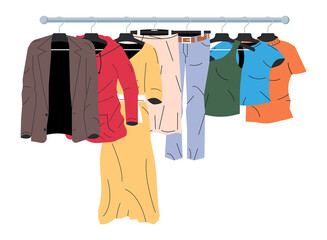 Mens and Womans Clothes on Hanger.